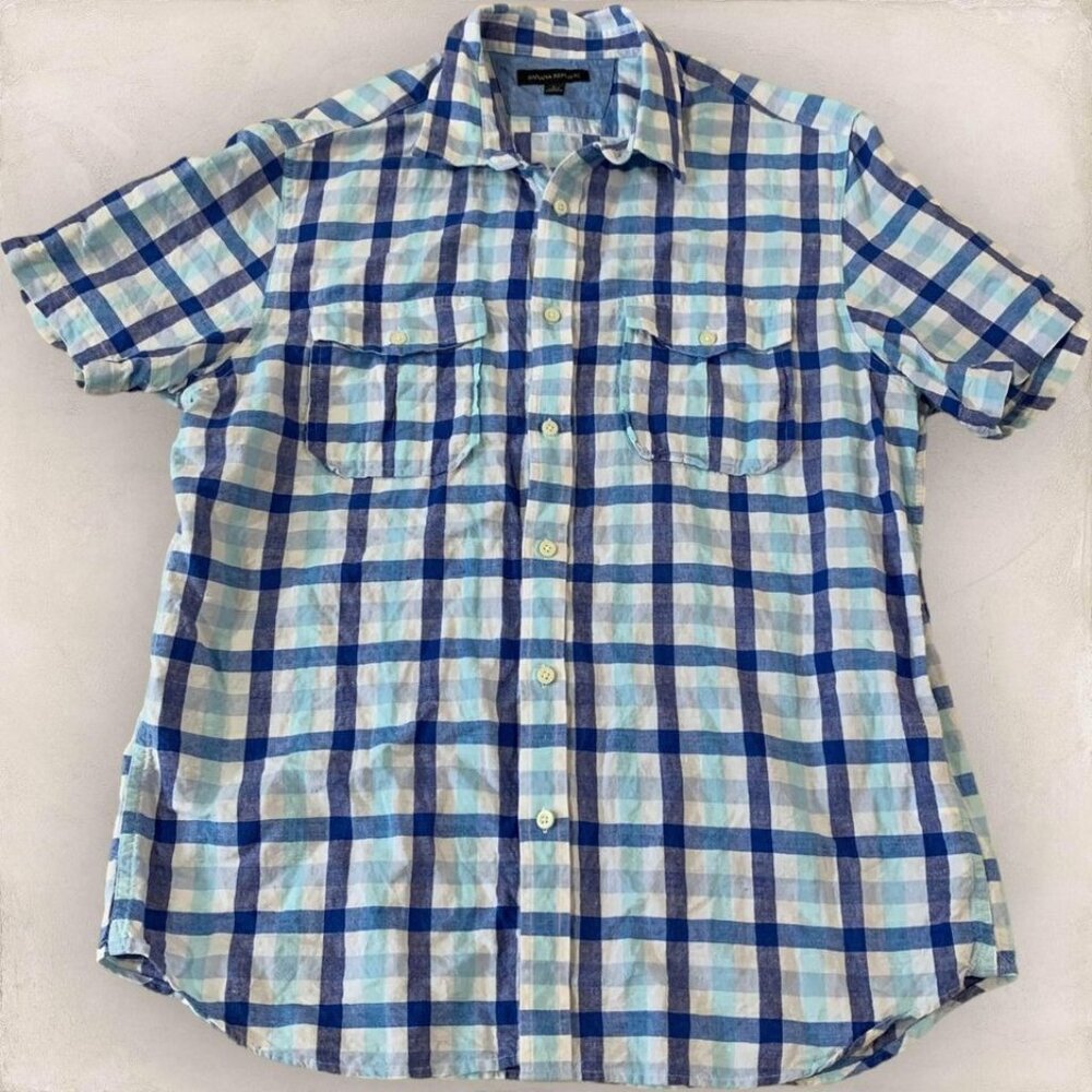 Men’s Banana Republic Linen Blend Shirt  
-Blue Plaid.